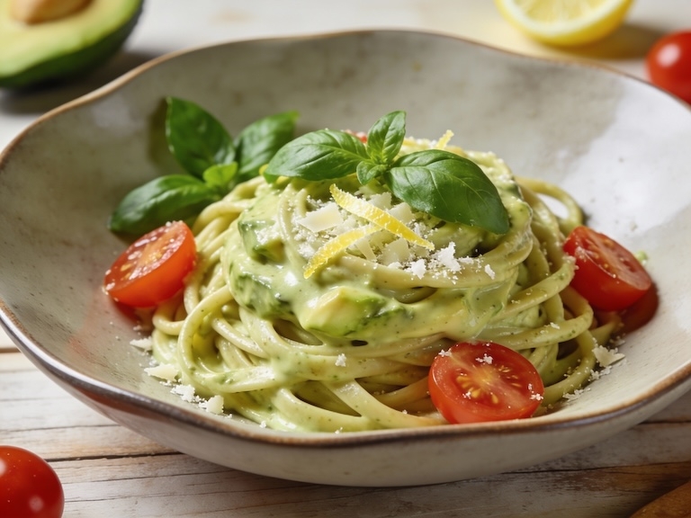 Pâtes à la Crème d'Avocat, Basilic et Citron